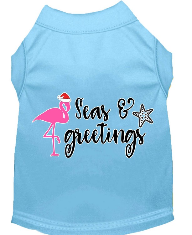 Seas and Greetings Screen Print Dog Shirt Baby Blue XXXL